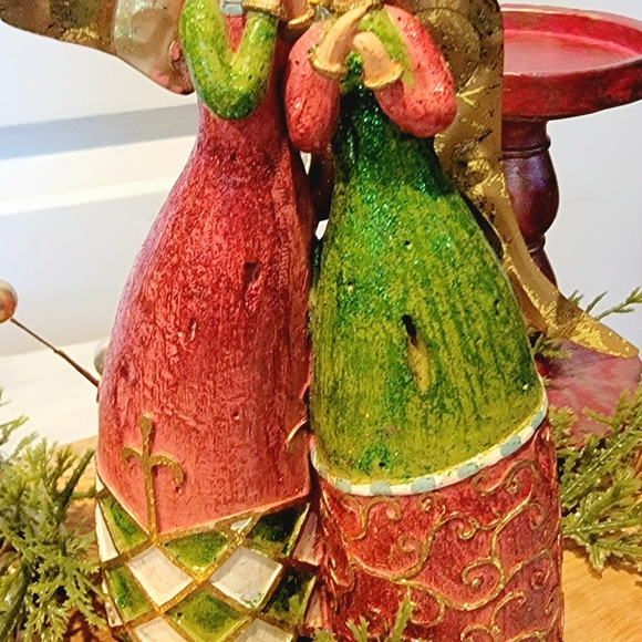 Christmas Centerpiece Candle Holder Angels Tree Wood Live Edge - Picture 5 of 9